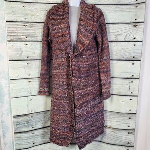 Knox Rose Women’s Long Cardigan Sweater L Toggle Front Multicolor Knit Wool Blen